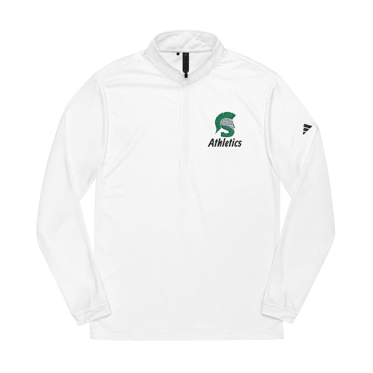 White Adidas Quarter-Zip Pullover — Embroidered 'S Athletics' Logo