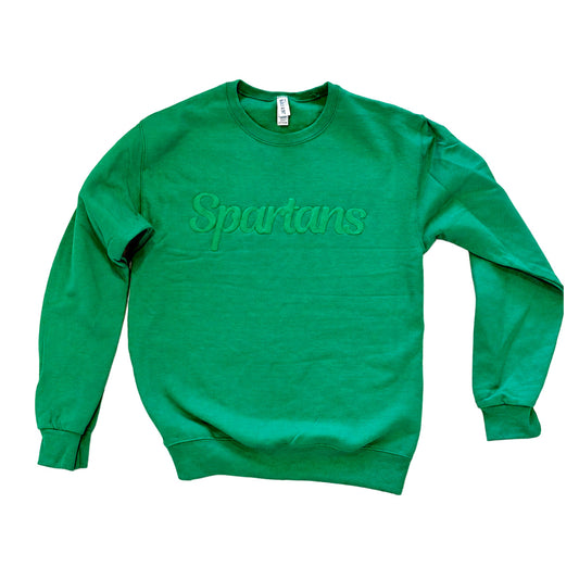 Green Puffy Print Spartans Sweatshirt
