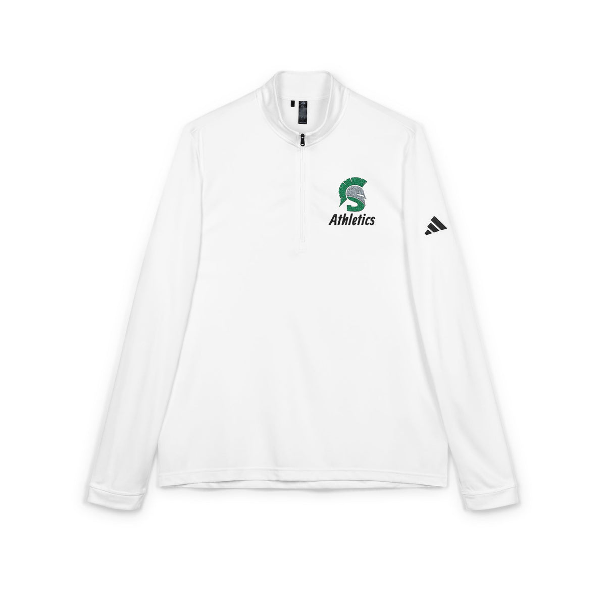 White Adidas Quarter-Zip Pullover — Embroidered 'S Athletics' Logo