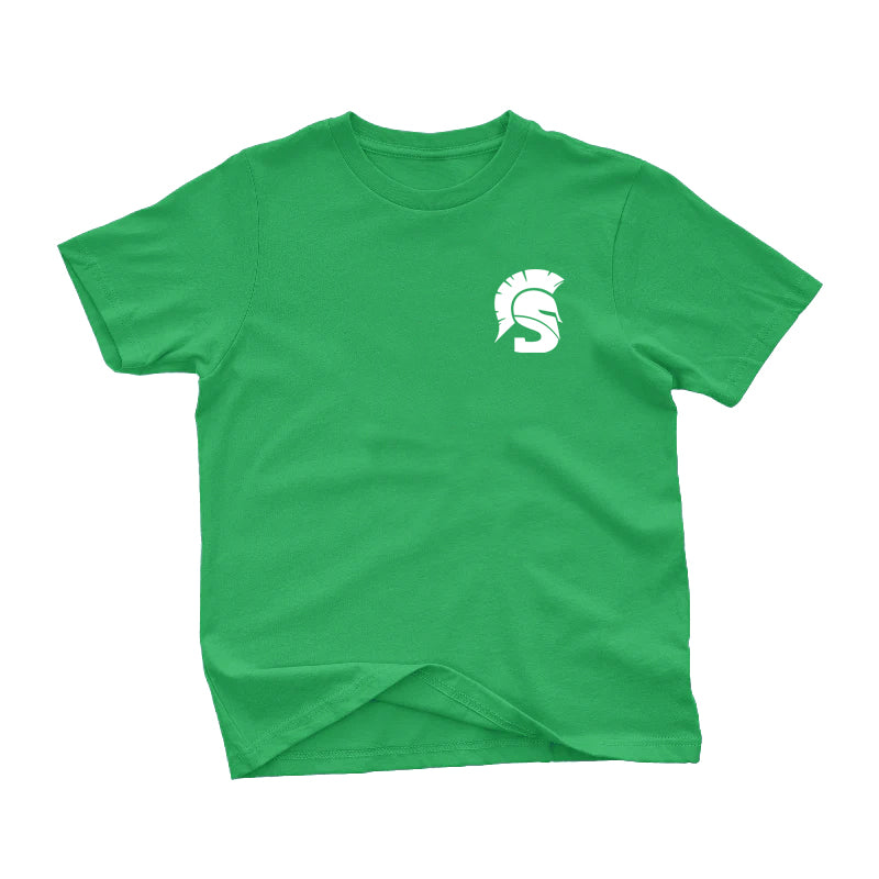 Youth Spartan Football Helmet Kelly Green Tshirt