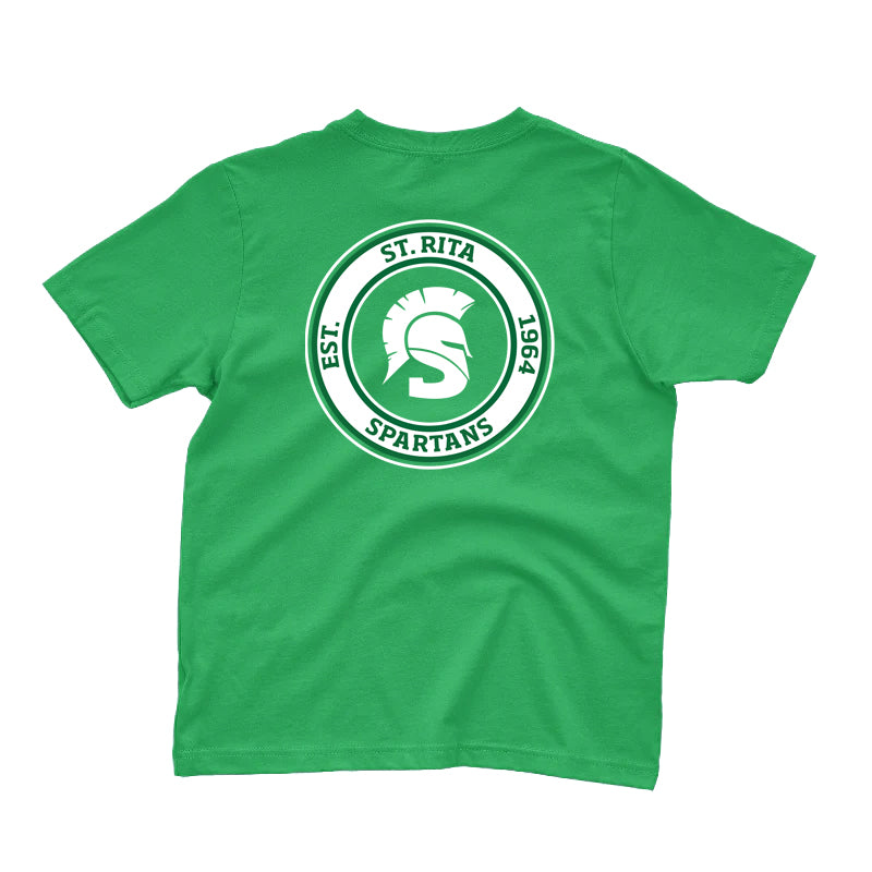Youth Spartan Football Helmet Kelly Green Tshirt